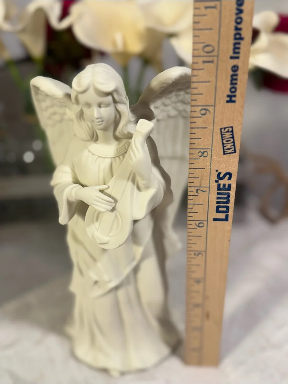 PartyLite Mandolin Angel Bisque Porcelain Taper Candle Holder Figurine 9.5